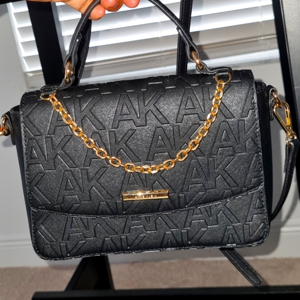 Ann Klein embossed logo top handle with chain swag